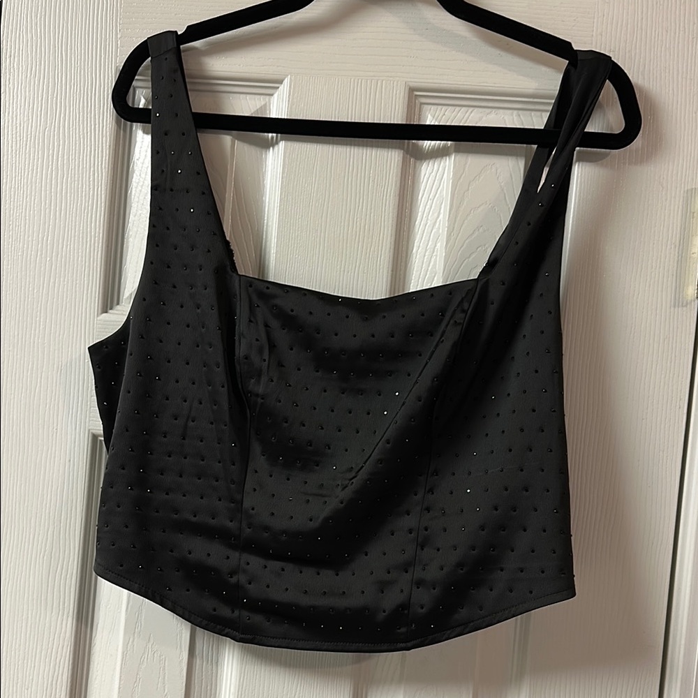 wild fable Black Embellished Square-Neck Crop Cami